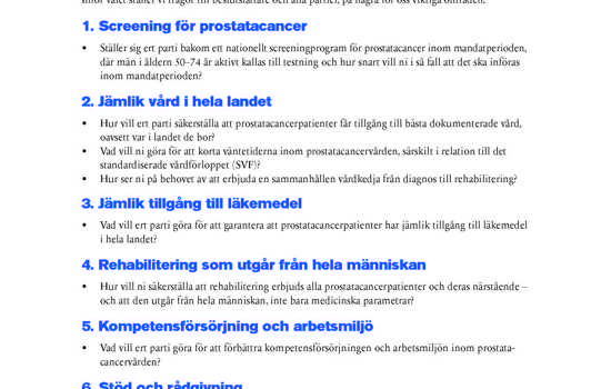 Text med frågorna som förbundet ställt till partierna