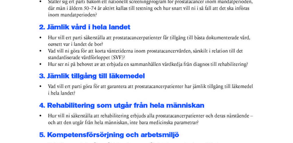 Text med frågorna som förbundet ställt till partierna