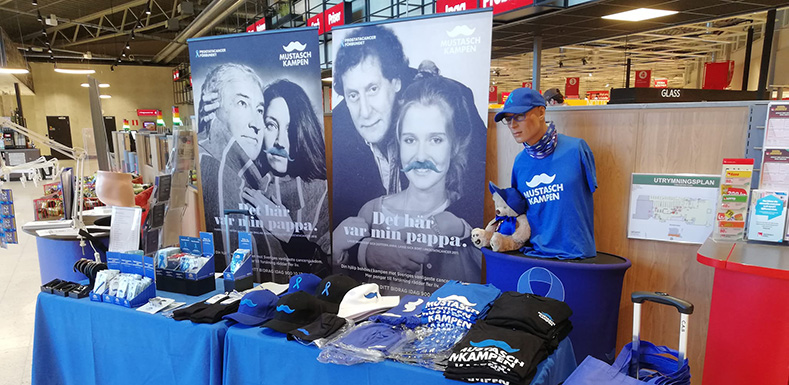 Mustaschkampenprodukter och marknadsföringsmaterial