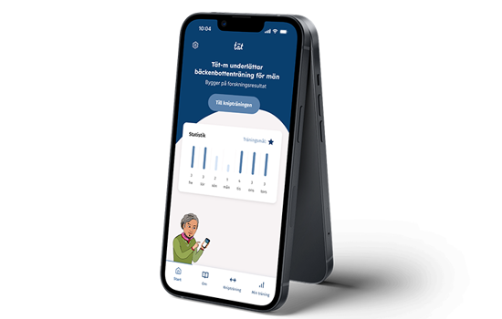 Närbild på mobiltelefon inloggad på appen tät-m