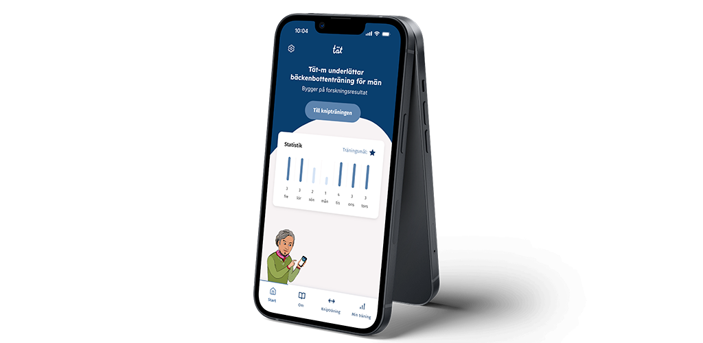 Närbild på mobiltelefon inloggad på appen tät-m